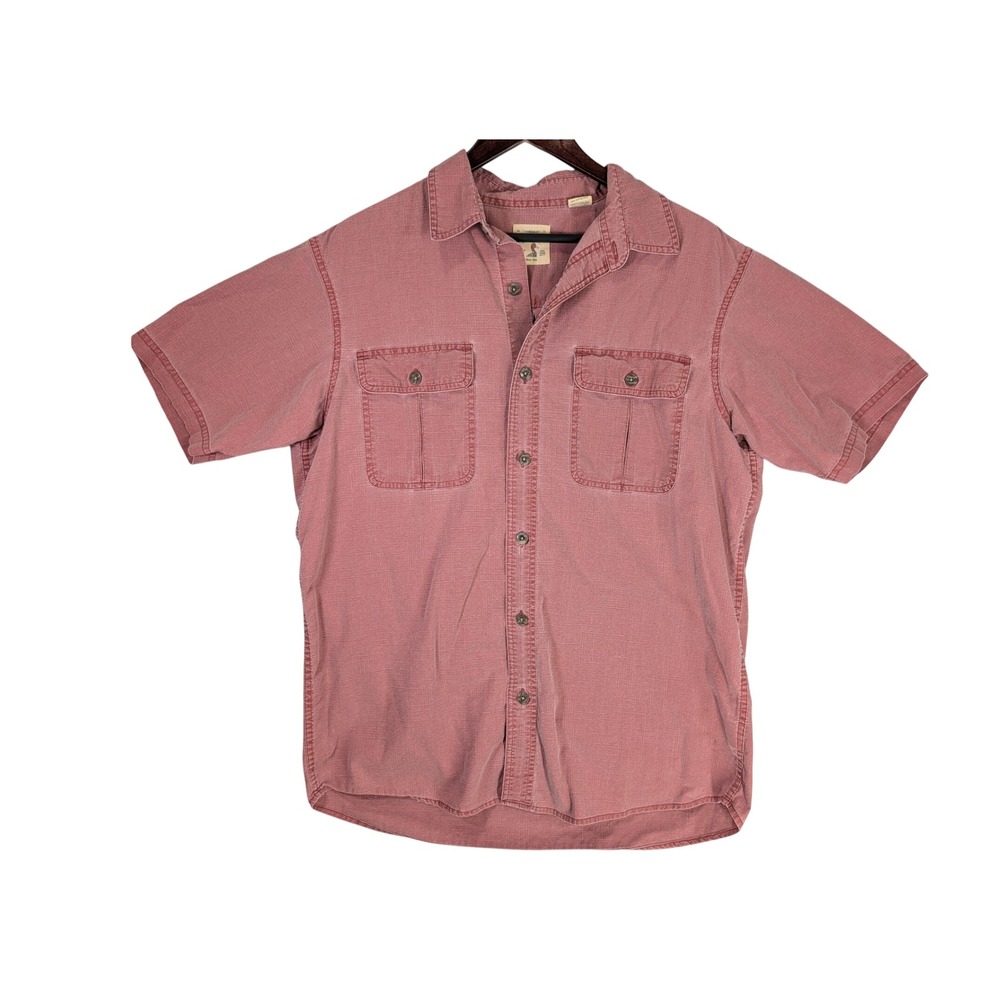 Red Head Button Down Shirt-Mens Large Red Good Short Sleeve Ripstop Utility